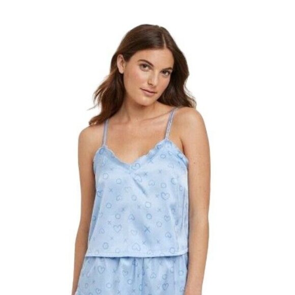 Colsie Blue Heart XO Satin Cami Top - Small - Picture 1 of 5